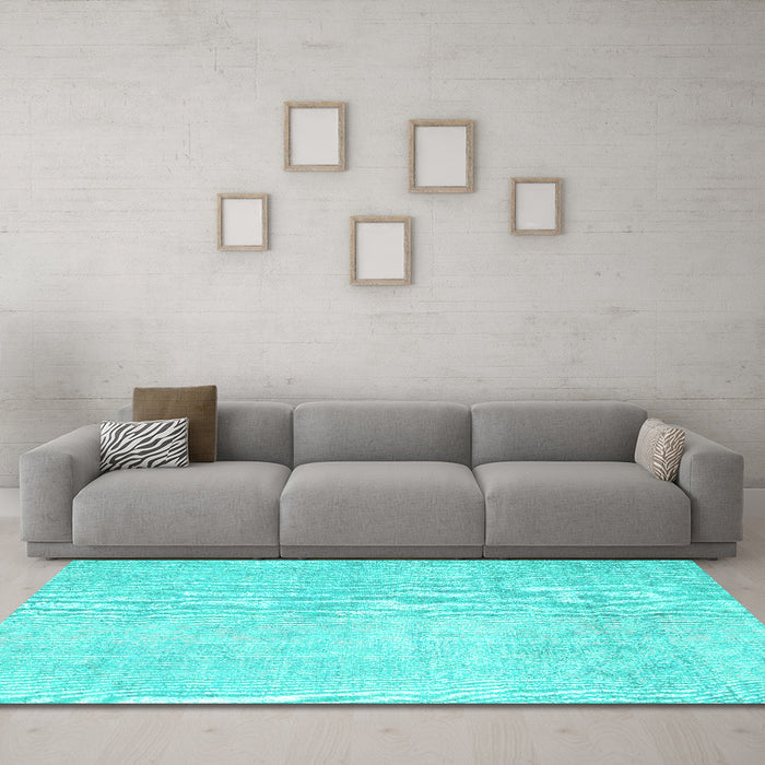 Machine Washable Abstract Turquoise Contemporary Area Rugs in a Living Room,, wshcon1328turq