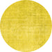 Round Machine Washable Abstract Yellow Contemporary Rug, wshcon1328yw