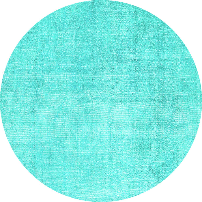Round Machine Washable Abstract Turquoise Contemporary Area Rugs, wshcon1328turq