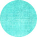 Round Machine Washable Abstract Turquoise Contemporary Area Rugs, wshcon1328turq