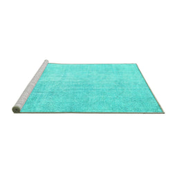 Sideview of Machine Washable Abstract Turquoise Contemporary Area Rugs, wshcon1328turq