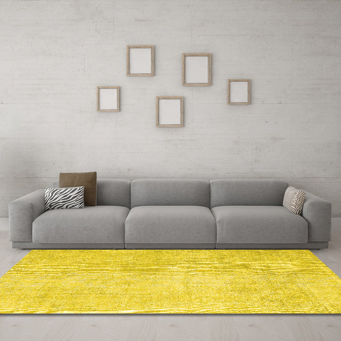 Machine Washable Abstract Yellow Contemporary Rug in a Living Room, wshcon1328yw