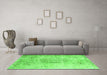 Machine Washable Abstract Green Contemporary Area Rugs in a Living Room,, wshcon1329grn