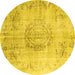 Round Abstract Yellow Contemporary Rug, con1329yw