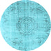 Round Machine Washable Abstract Light Blue Contemporary Rug, wshcon1329lblu