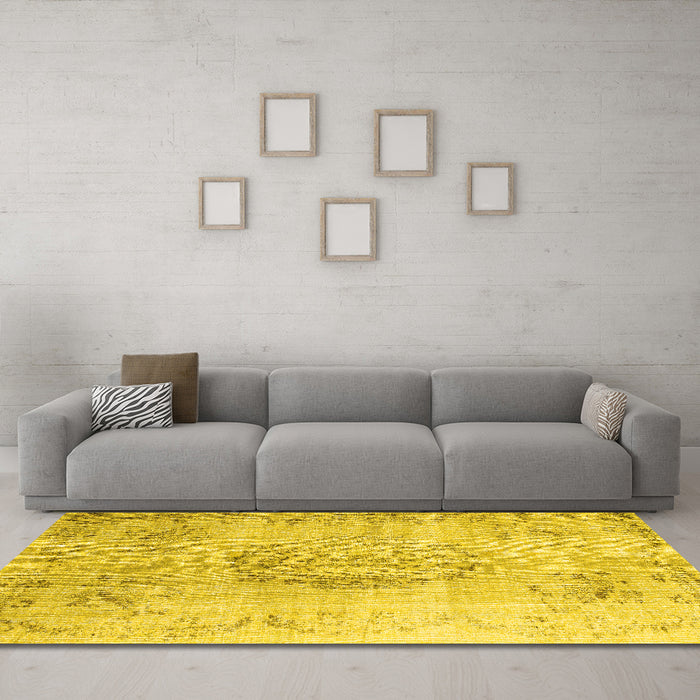 Machine Washable Abstract Yellow Contemporary Rug in a Living Room, wshcon1329yw
