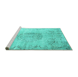 Sideview of Machine Washable Abstract Turquoise Contemporary Area Rugs, wshcon1329turq