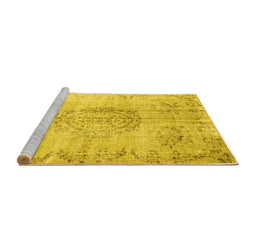 Sideview of Machine Washable Abstract Yellow Contemporary Rug, wshcon1329yw