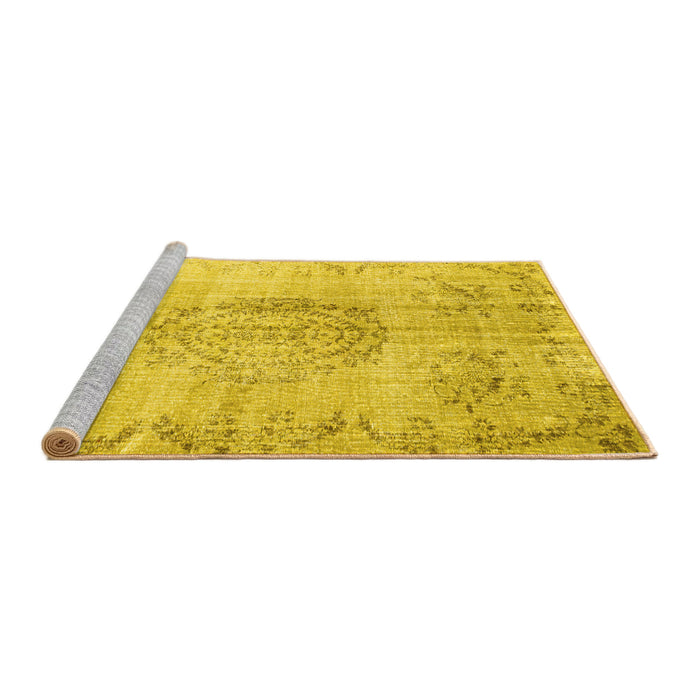 Sideview of Machine Washable Abstract Yellow Contemporary Rug, wshcon1329yw