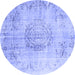 Round Abstract Blue Contemporary Rug, con1329blu