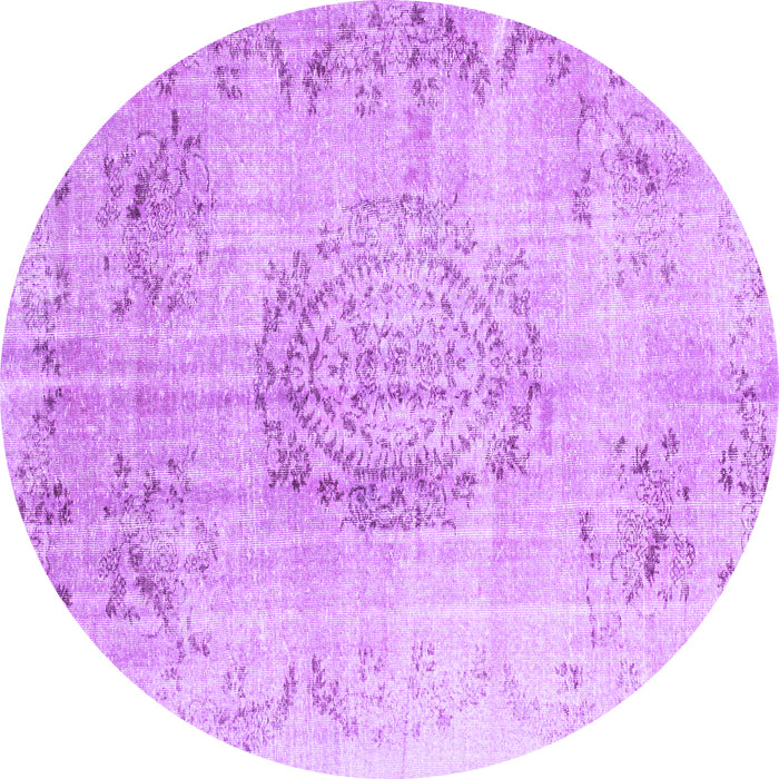 Round Abstract Purple Contemporary Rug, con1329pur