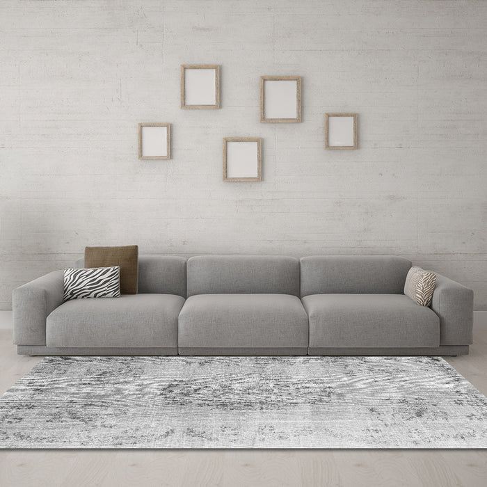 Machine Washable Abstract Gray Contemporary Rug in a Living Room,, wshcon1329gry