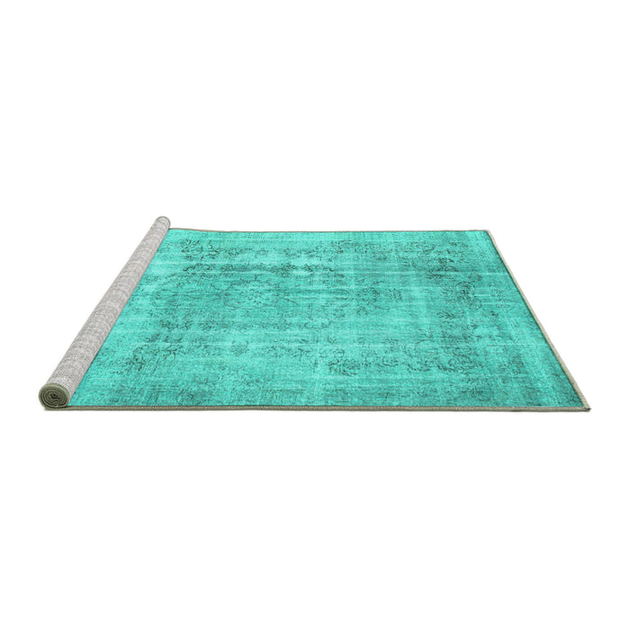 Sideview of Machine Washable Abstract Turquoise Contemporary Area Rugs, wshcon1330turq