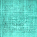 Square Machine Washable Abstract Turquoise Contemporary Area Rugs, wshcon1330turq