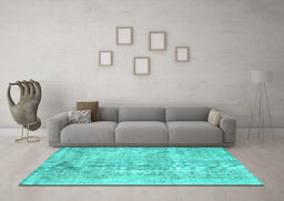 Machine Washable Abstract Turquoise Contemporary Area Rugs in a Living Room,, wshcon1330turq