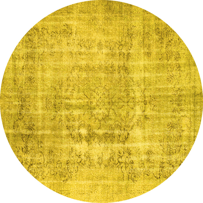 Round Machine Washable Abstract Yellow Contemporary Rug, wshcon1330yw