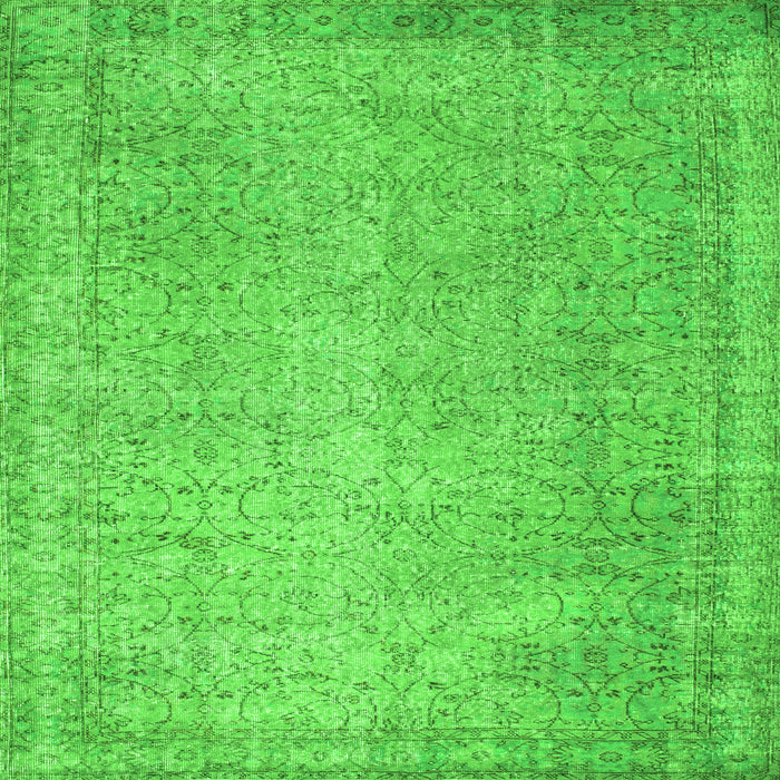 Round Machine Washable Abstract Green Contemporary Area Rugs, wshcon1331grn