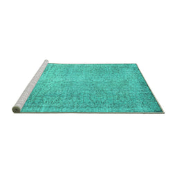 Sideview of Machine Washable Abstract Turquoise Contemporary Area Rugs, wshcon1331turq