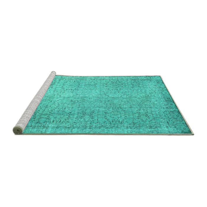 Sideview of Machine Washable Abstract Turquoise Contemporary Area Rugs, wshcon1331turq