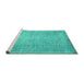 Sideview of Machine Washable Abstract Turquoise Contemporary Area Rugs, wshcon1331turq