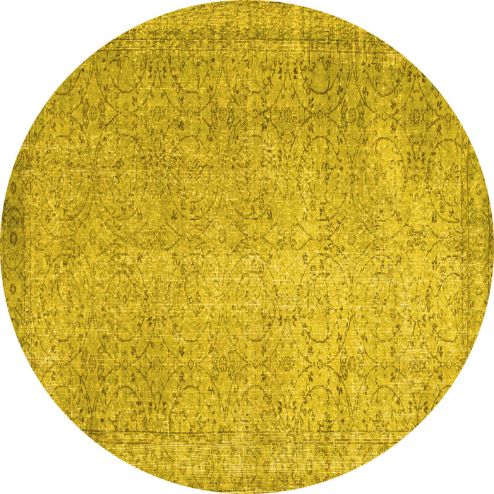 Round Abstract Yellow Contemporary Rug, con1331yw
