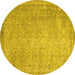 Round Abstract Yellow Contemporary Rug, con1331yw