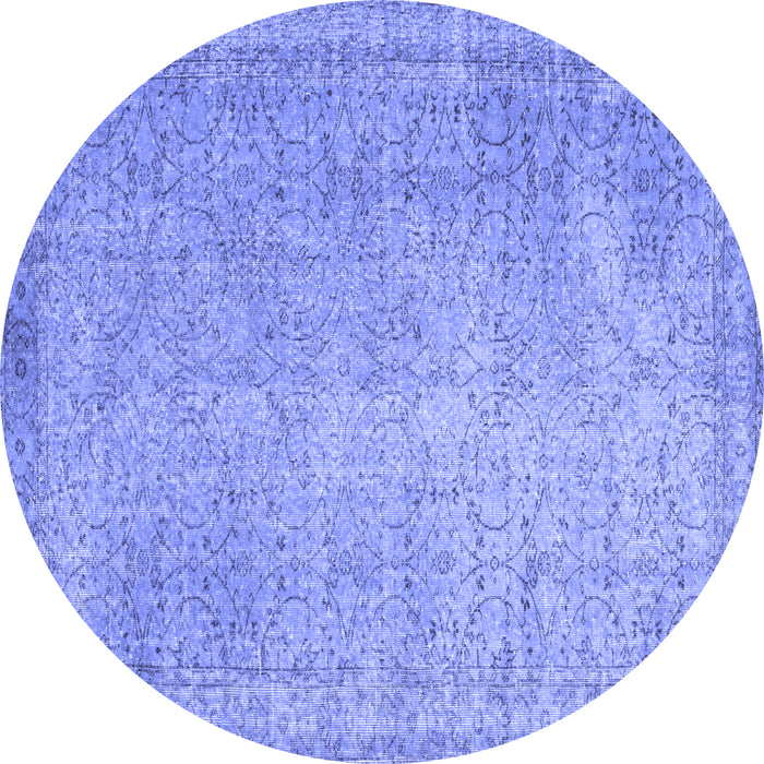 Round Abstract Blue Contemporary Rug, con1331blu