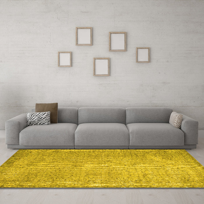 Machine Washable Abstract Yellow Contemporary Rug in a Living Room, wshcon1331yw