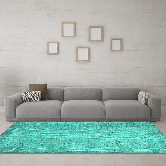 Machine Washable Abstract Turquoise Contemporary Area Rugs in a Living Room,, wshcon1331turq