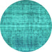 Round Machine Washable Abstract Turquoise Contemporary Area Rugs, wshcon1332turq