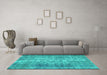 Machine Washable Abstract Turquoise Contemporary Area Rugs in a Living Room,, wshcon1332turq