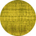 Round Machine Washable Abstract Yellow Contemporary Rug, wshcon1332yw