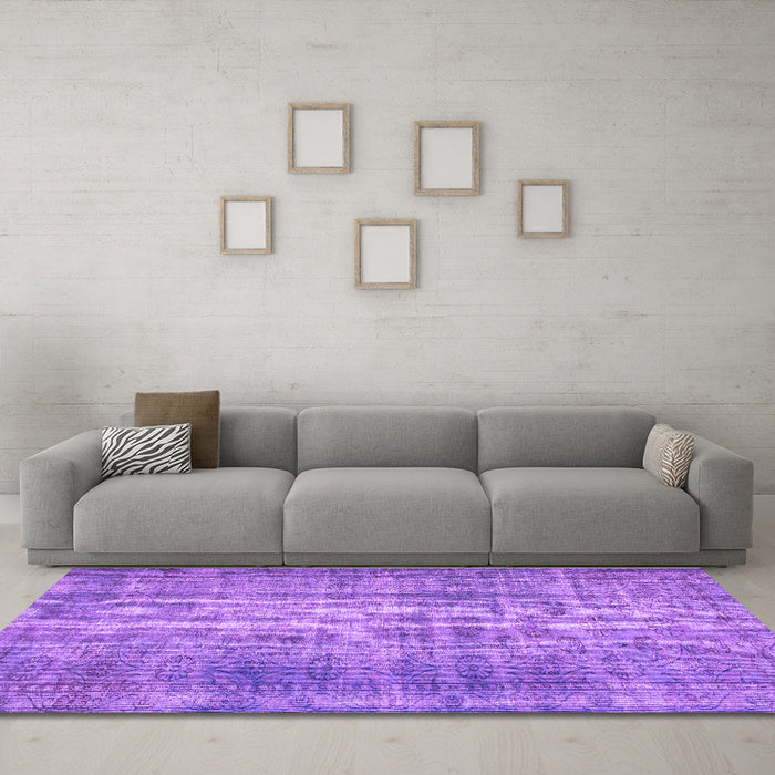 Machine Washable Abstract Purple Contemporary Area Rugs in a Living Room, wshcon1332pur