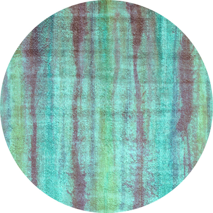 Round Machine Washable Abstract Turquoise Contemporary Area Rugs, wshcon1333turq