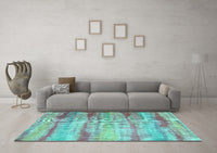 Machine Washable Abstract Turquoise Contemporary Rug, wshcon1333turq