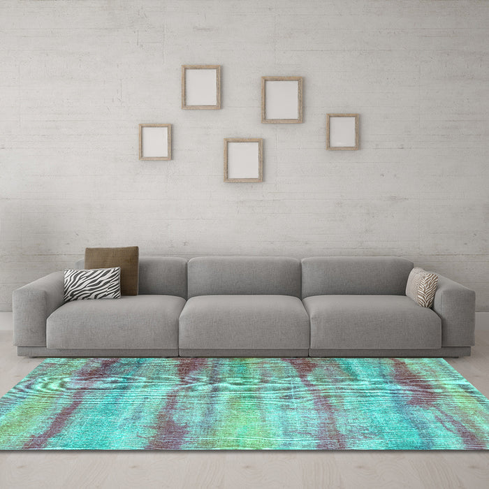 Machine Washable Abstract Turquoise Contemporary Area Rugs in a Living Room,, wshcon1333turq