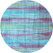 Round Abstract Light Blue Contemporary Rug, con1333lblu