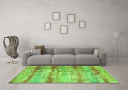 Machine Washable Abstract Green Contemporary Area Rugs in a Living Room,, wshcon1333grn