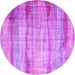 Round Machine Washable Abstract Purple Contemporary Area Rugs, wshcon1333pur