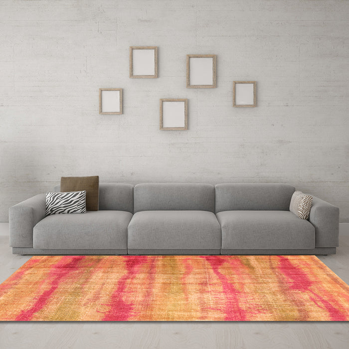 Machine Washable Abstract Orange Contemporary Area Rugs in a Living Room, wshcon1333org