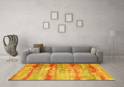 Machine Washable Abstract Yellow Contemporary Rug in a Living Room, wshcon1333yw