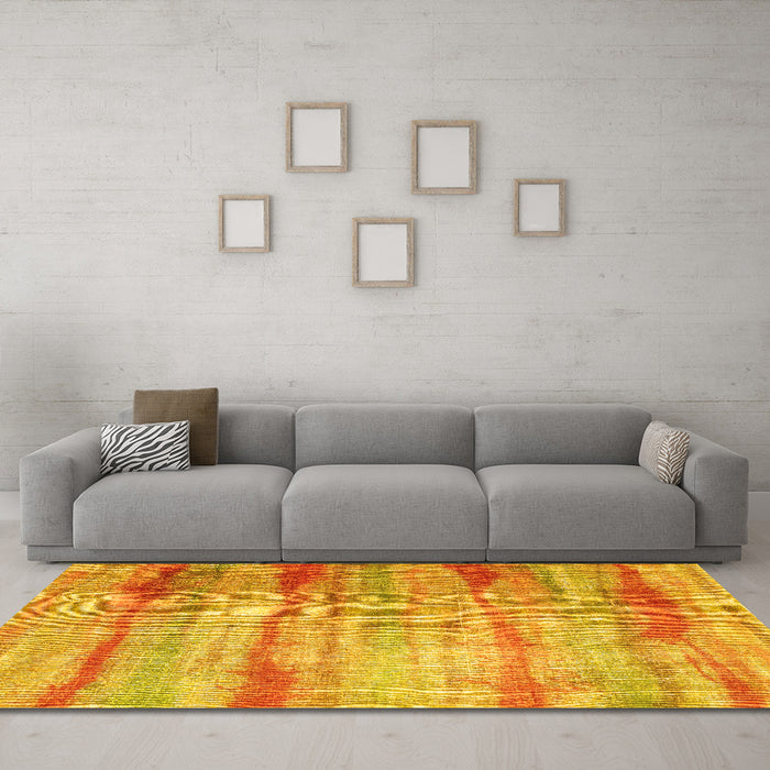 Machine Washable Abstract Yellow Contemporary Rug in a Living Room, wshcon1333yw