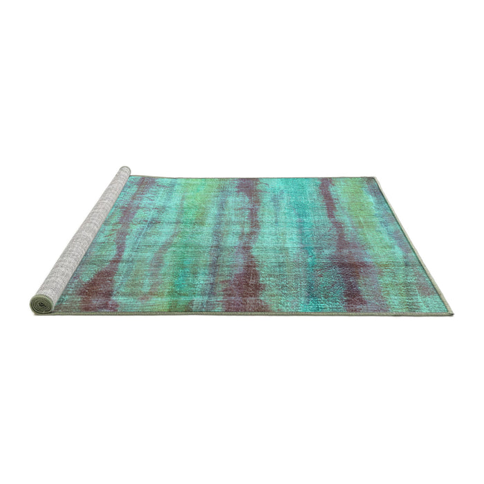Sideview of Machine Washable Abstract Turquoise Contemporary Area Rugs, wshcon1333turq