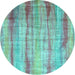 Round Abstract Turquoise Contemporary Rug, con1333turq