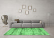 Machine Washable Abstract Emerald Green Contemporary Area Rugs in a Living Room,, wshcon1333emgrn