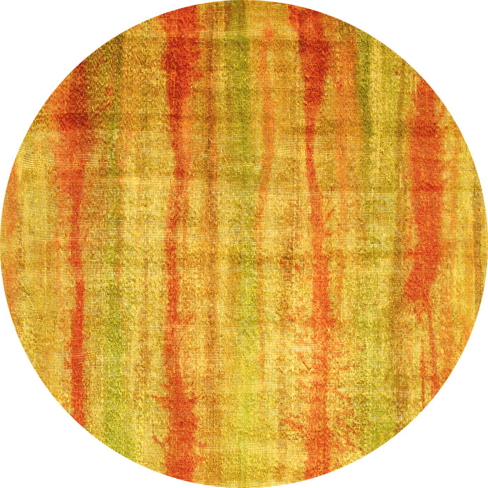 Round Abstract Yellow Contemporary Rug, con1333yw