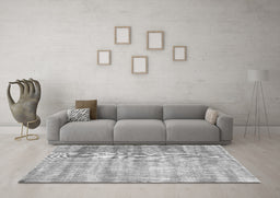 Machine Washable Abstract Gray Contemporary Rug in a Living Room,, wshcon1333gry