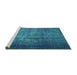 Sideview of Machine Washable Persian Turquoise Bohemian Area Rugs, wshcon1334turq