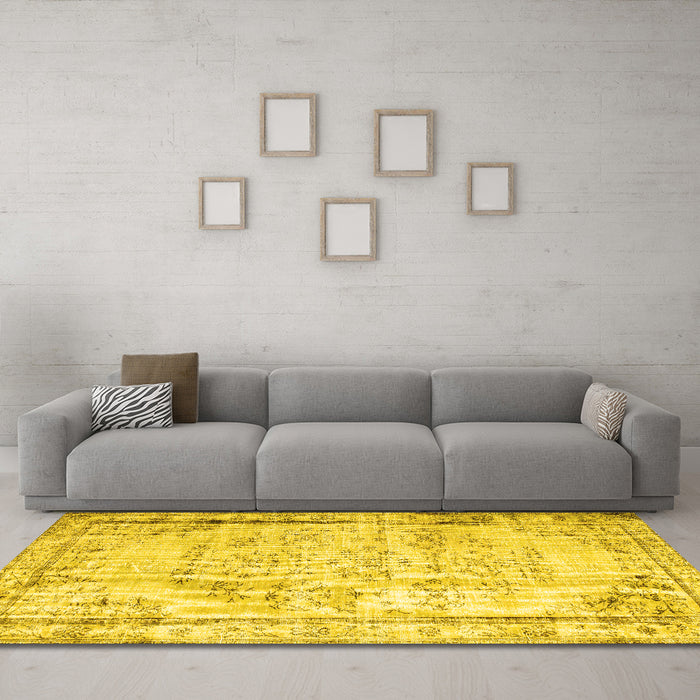 Machine Washable Abstract Yellow Contemporary Rug in a Living Room, wshcon1335yw