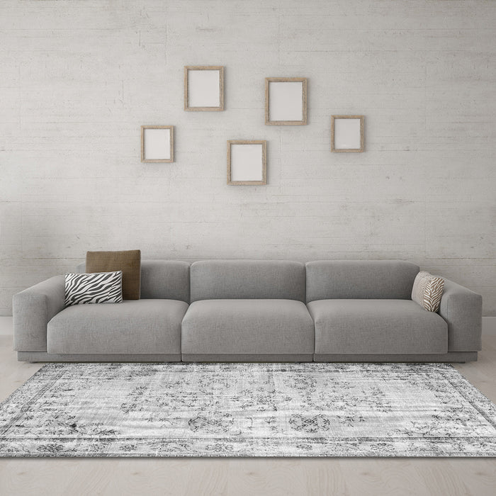 Machine Washable Abstract Gray Contemporary Rug in a Living Room,, wshcon1335gry